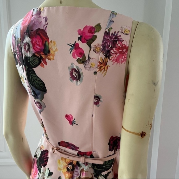 Ted BAKER DEAVON WOMEN'S OIL PAINTING Floral Sleeveless Belted DRESS NUDE PINK 6 - Picture 10 of 15